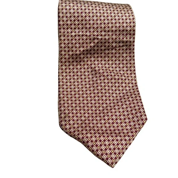 Vintage Silk Necktie Burgundy‎ Gold Geometric Made in USA Classic Style
