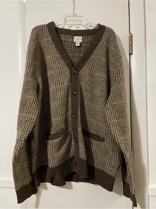 J. Crew Rugged Merino V-Neck Cardigan Sweater in Glen Plaid