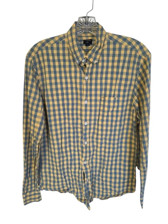 J. Crew Men’s Yellow and Blue Gingham Button-Down Shirt