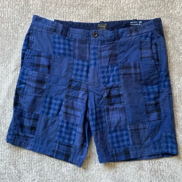 J.Crew Men’s Patchwork Plaid Shorts in Navy Blue