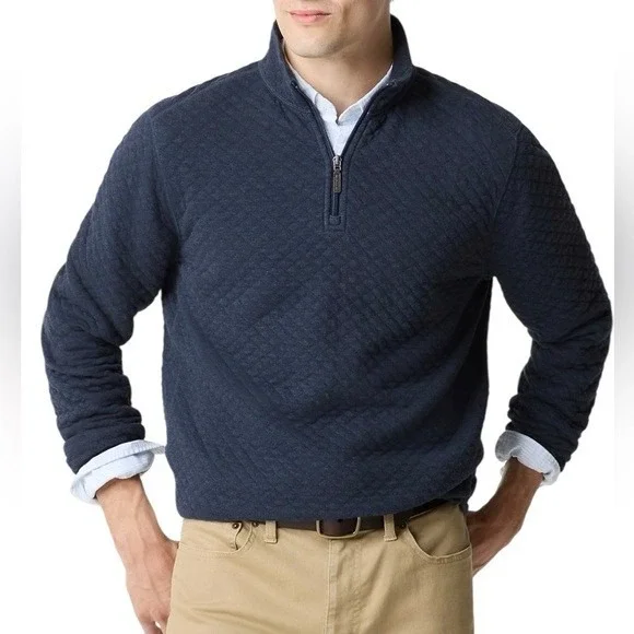 J.Crew Men's Heather Navy Quilted Quarter Zip Pullover Sweatshirt NWT M Preppy