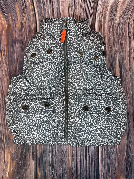 GAP Gray & White Floral Quilted Puffer Vest with Orange Zip Pull