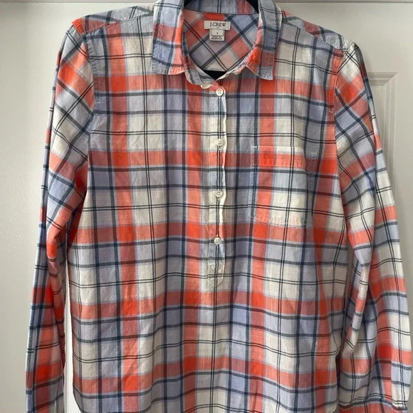 J. Crew Men's Orange and Blue Plaid Shirt