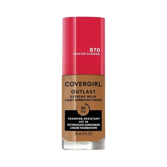 Covergirl Outlast Extreme Full Coverage Liquid Foundation, 870  Toasted Almond