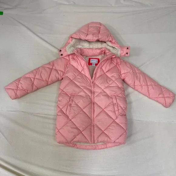 Amazon Essentials Girls Pink Quilted Puffer Coat – Size Medium 8