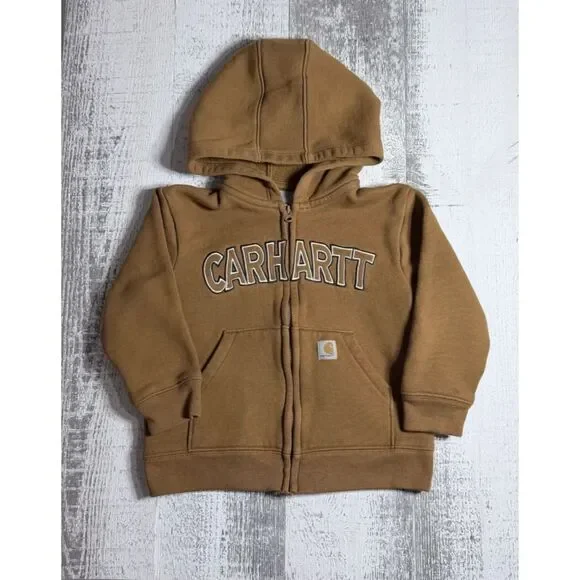 Carhartt Full Zip Hoodie Kid's 2T Sweatshirt Brown Embroidered Logo Pockets