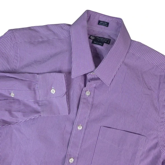J. Crew Haberdashery Button Down Mens M 15-15.5 Purple White Gingham 80s 2-Ply