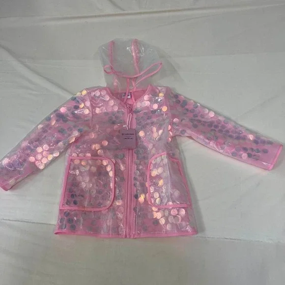Welakin pink clear sequin rain jacket