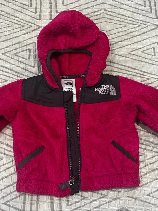 The North Face Infant Hooded Fleece Jacket - Hot Pink with Black Trim