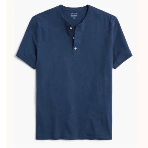 NWOT J.Crew Slub Cotton Henley Short Sleeve Shirt Blue Men’s Medium 100% Cotton