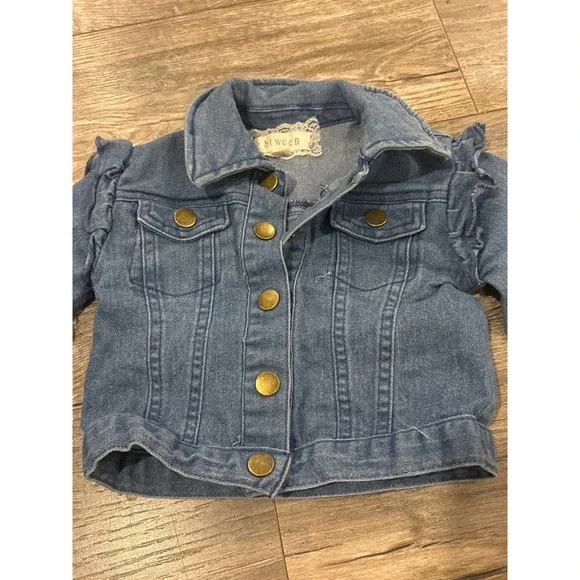 Btween Toddler Girls Blue Ruffle Shoulder Denim Jean Jacket Size 3T Medium Wash