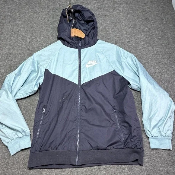 Vintage Nike Windbreaker Hooded Jacket Youth Large Running Colorblock Blue