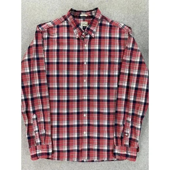 J Crew Slim‎ Fit Plaid Long Sleeve Button Down Shirt (Men's XL) Red