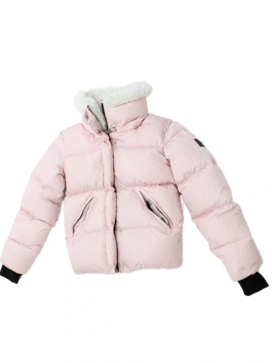 SAM Light Pink Puffer Jacket with Fur Collar