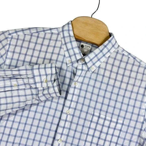 J Crew Shirt Mens XL Tailored Fit Washed Casual Button‎ Down White Gingham Check