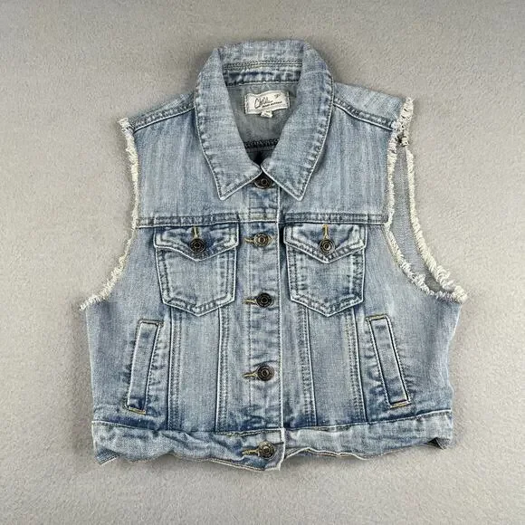 Chiqle Denim Vest Jacket Button Up Youth Girls Size Medium Blue Pockets