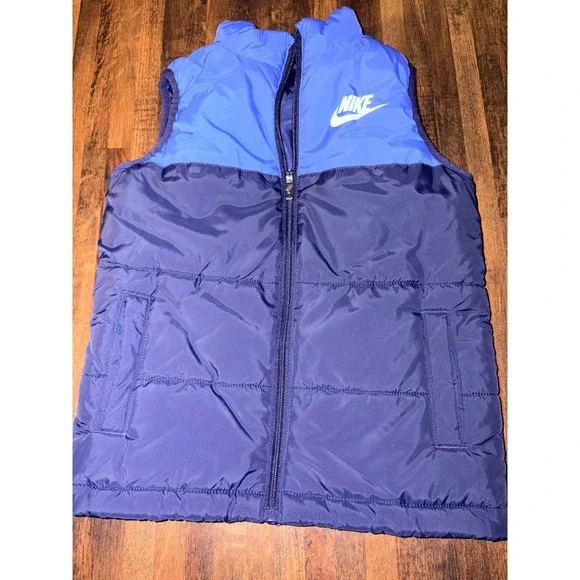 Nike Kids Blue Puffer Vest Full Zip Quilted Sleeveless Jacket Size 6 5-6 Years