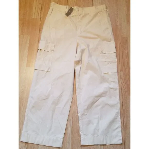 J Crew Cargo Pants Womens‎ 32 Natural Beige Ripstop Cotton Wide Leg BW538