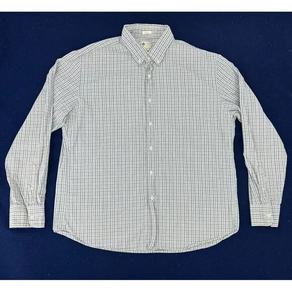 J Crew Shirt Men XL Gray White Plaid Button Down Washed‎ Casual Tailored Fit