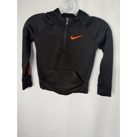 Nike 4T Jacket Black Orange 1/4 Zip Hooded Jacket Dri-Fit Training