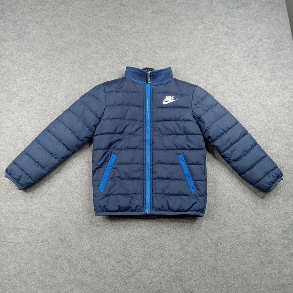 Nike Jacket Kids 5-6 Blue‎ Puffer Insulated Full Zip Quilted Swoosh Logo Warm