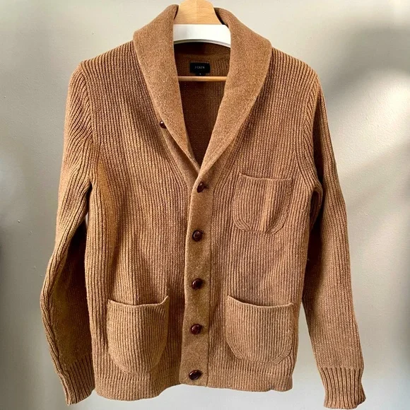 J. Crew Brown Shawl Collar Ribbed Cardigan