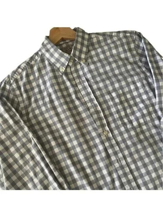 J. Crew Gray and White Check Cotton Button Down Long Sleeve‎ Men’s Shirt Size S