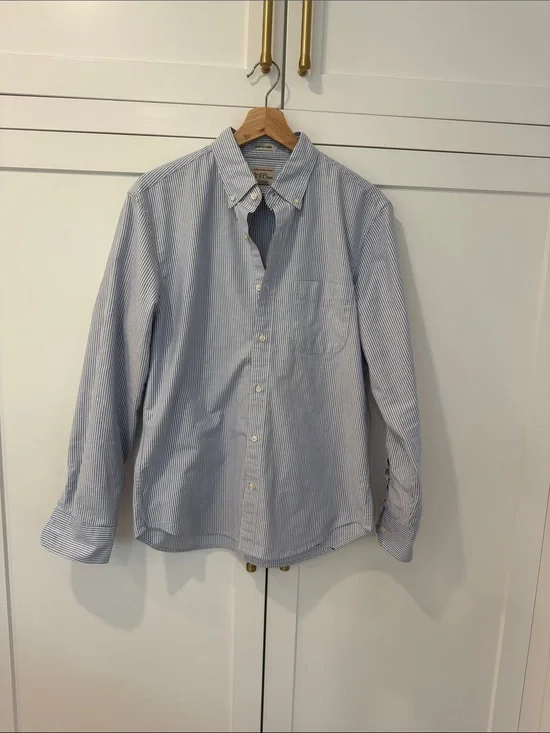 J. Crew Slim Untucked Blue and White Pinstripe Oxford Button-Down Shirt