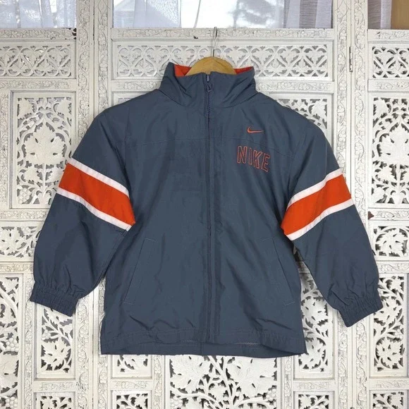 Nike Gray & Orange‎ Windbreaker Full Zip Jacket Kids 7 Track Sporty Waterproof