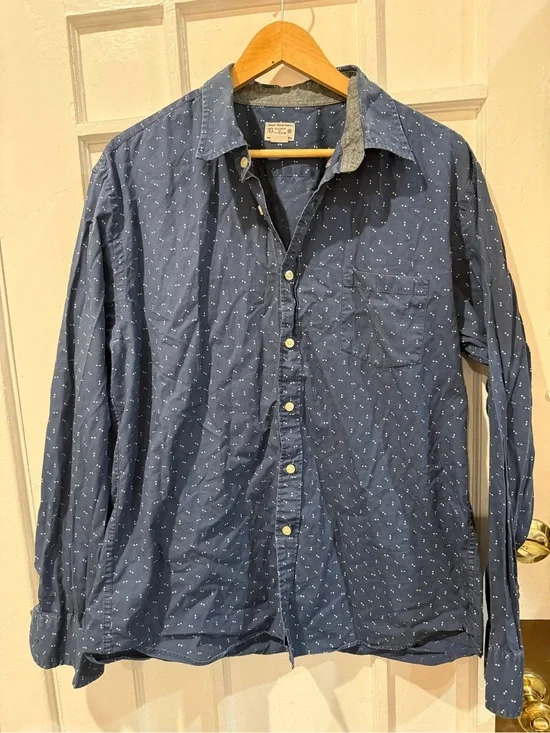 J. Crew Navy Blue Long-Sleeve Button-Down Shirt with Micro Anchor Print