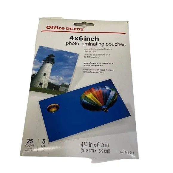 Office Depot Photo Laminating Pouches 4 x‎ 6 inch 25 count