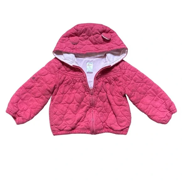 Gymboree Quilted‎ Heart Hoodie Kids Pink Good Hooded Ears Jacket SIZE 3T
