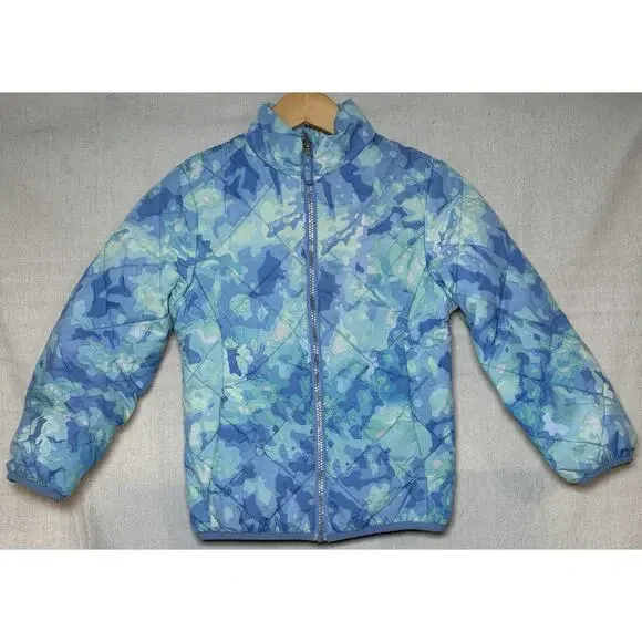 Gerry Puffer Jacket‎ Girls Sz S 7-8 Blue Green Floral Light Full Zip