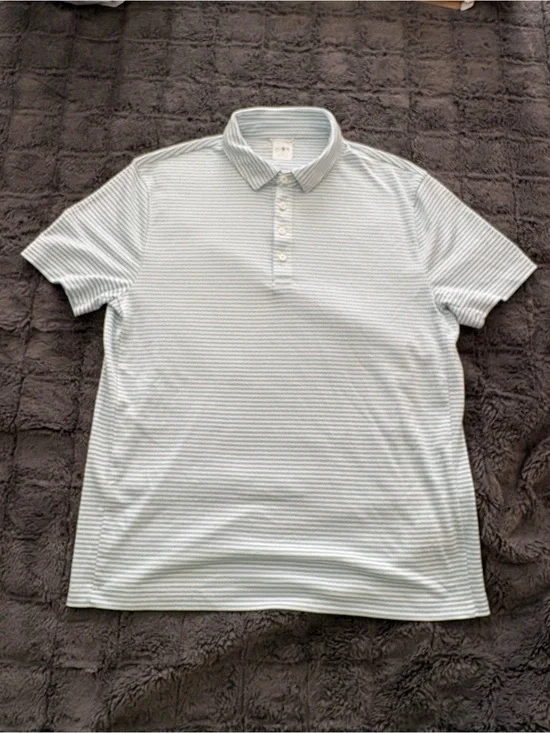 J.CREW Men's Light Blue/White Striped Knit Polo Short Sleeve w/Coolmax Size L