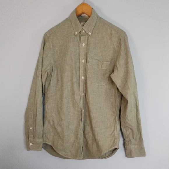 J. Crew Men's Olive Button-Down Shirt Classic Fit Casual Preppy Organic Cotton