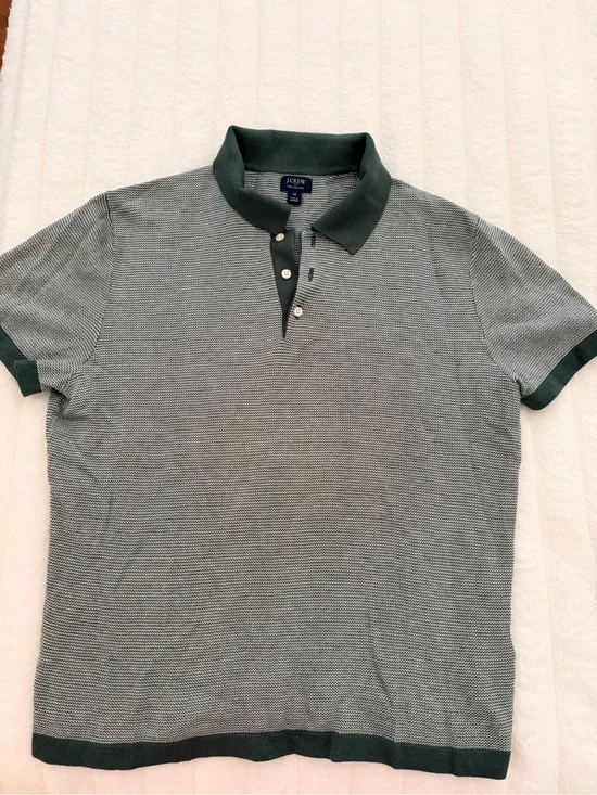 J. Crew Men's Forest Green Collar Heathered Polo- LIKE NEW
