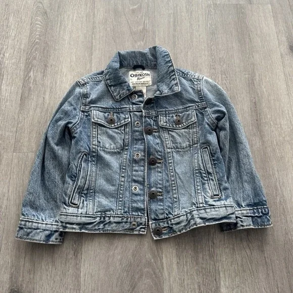 OshKosh B'gosh Denim Jacket Sz 2T Snap Front Light Wash Jean Jacket Boy Girl Vtg