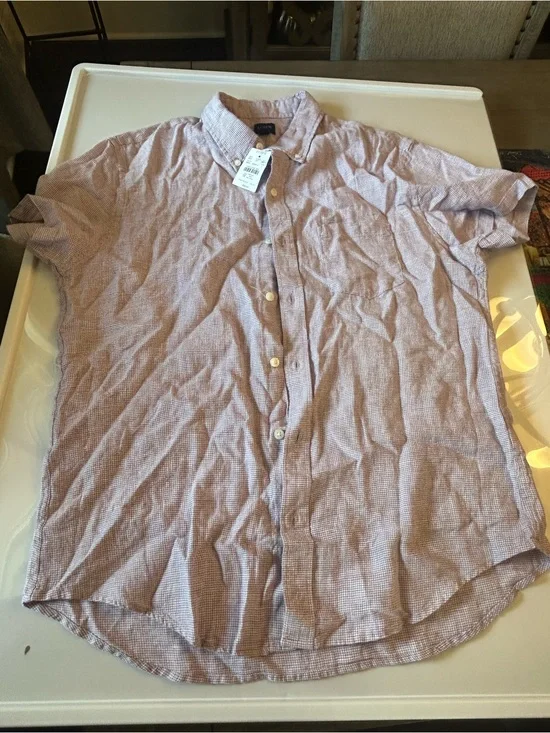 J Crew Men's Short-Sleeve Linen Button-Down Shirt