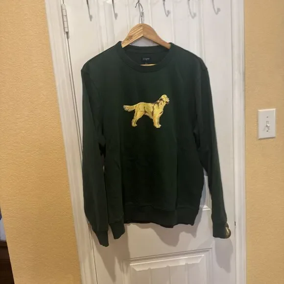 J Crew Golden Retriever Dog Crewneck Sweatshirt Pullover Green Men’s Large
