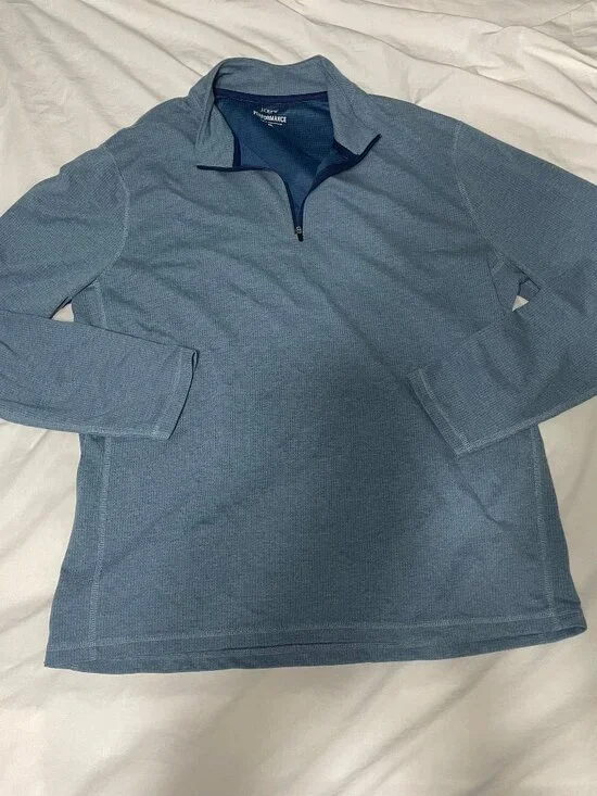 Mens Sz XL J. Crew Blue Heather Performance 1/4 Quarter Zip Long Sleeve Pullover