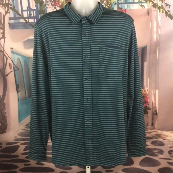 NWOT J. Crew Green & Blue Striped Slub Cotton Harbor Shirt
