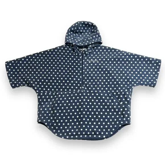 Columbia Girls Fleece Poncho Hooded Pullover Pockets Blue Polka Dots Medium