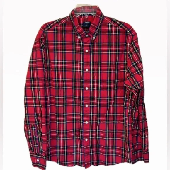 J. Crew Red Plaid Long Sleeve Button Down Shirt Size M