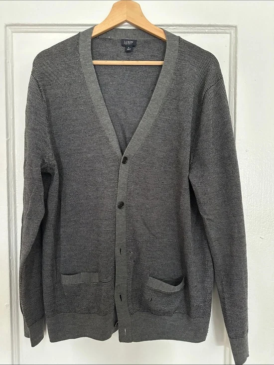 J. Crew Men's Gray Micro-Striped V‑Neck Cardigan