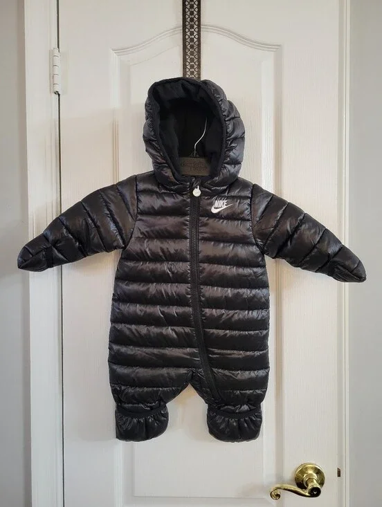 Nike Baby Midweight Water Resistant Puffer Hooded Snowsuit Black 6M