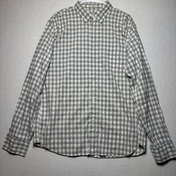 J Crew Mens Slim Fit Button Down Shirt XL Stretch Plaid Gray Cotton‎