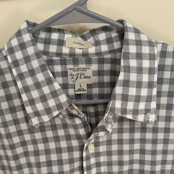 J. Crew Men's Gray and White Check Cotton Button-Down Shirt