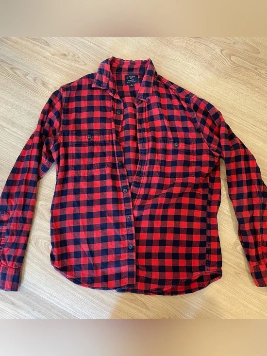 J. Crew Red and Black Buffalo Check Button-Down Shirt