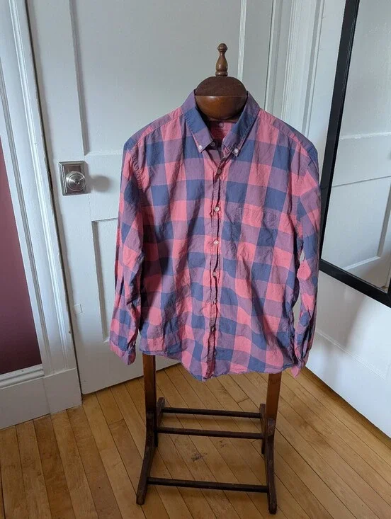 J. Crew Men's Pink and Blue Check Button-Down Shirt