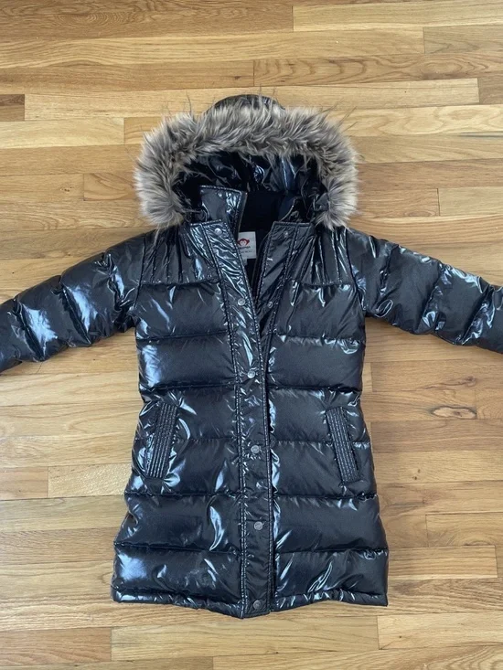 Appaman Girls Black Shimmer Duck Down Puffer Coat Long Size 12